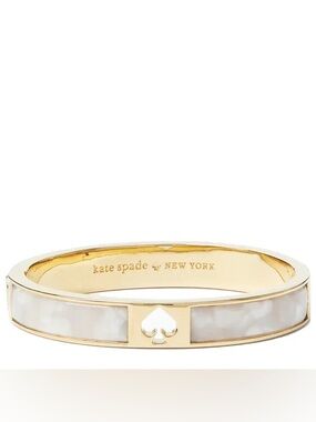 Kate Spade Gold White Pearl Hole Punch Spade Hinge Bangle bracelet